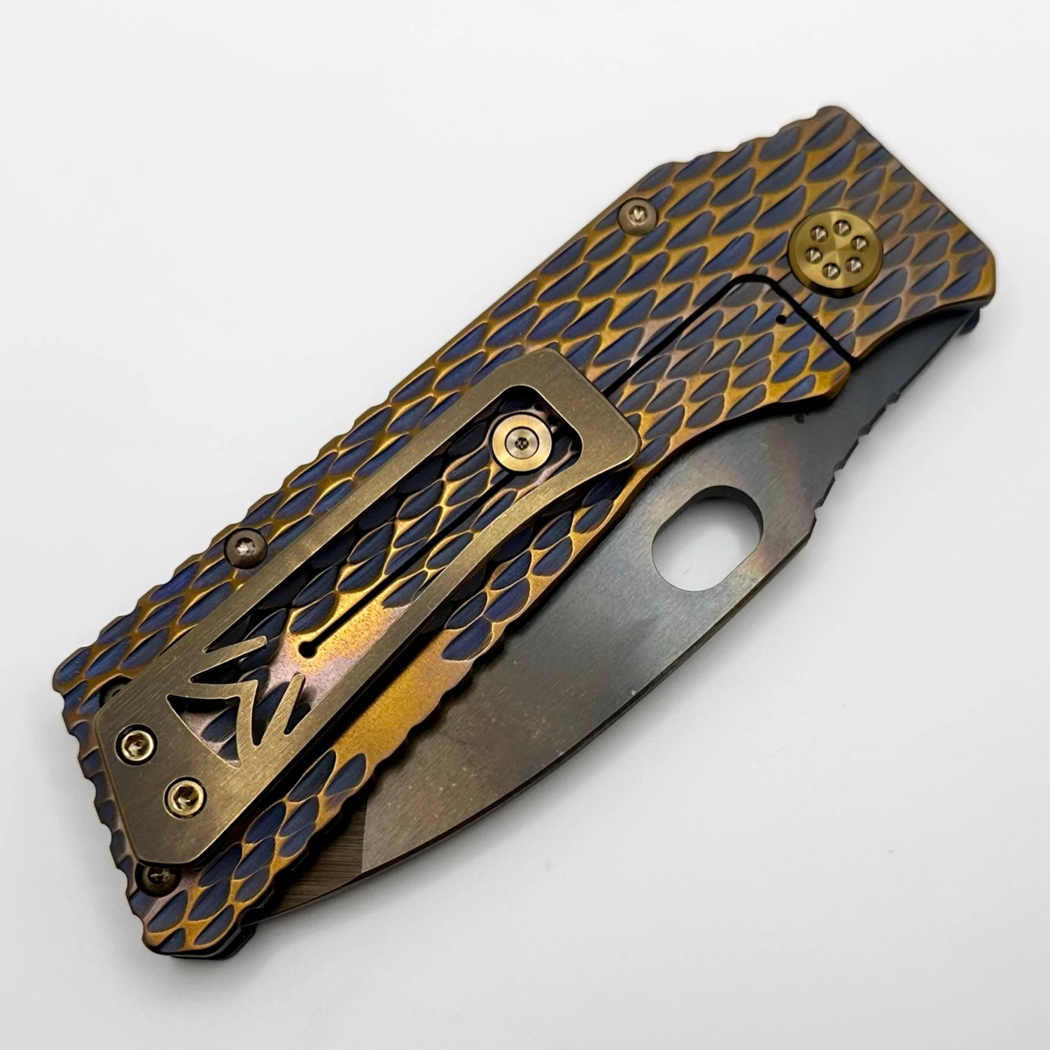 Medford TFF-1 S35VN Vulcan & Violet/Bronze Dragon Skin Sculpted Handles W/ Bronze Hardware/Clip 4 Medford TFF-1 S35VN Vulcan & Violet/Bronze Dragon Skin Sculpted Handles W/ Bronze Hardware/Clip - Image 4