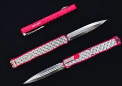 Heretic Knives Cleric II 2 Stonewash Double Edge Magnacut W/ Red & Stainless Bubble Inlays