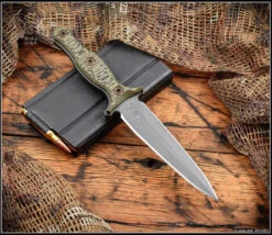 RMJ Tactical Raider Dagger 3V Fixed Blade W/ Dirty Olive G-10 & Kydex Sheath