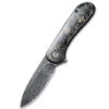 Civivi Elementum Flipper Knife - Shredded Carbon Fiber And Golden Shred In Clear Resin Contoured Handle (2.96" Black Hand Rubbed Damascus) C 907C-DS1