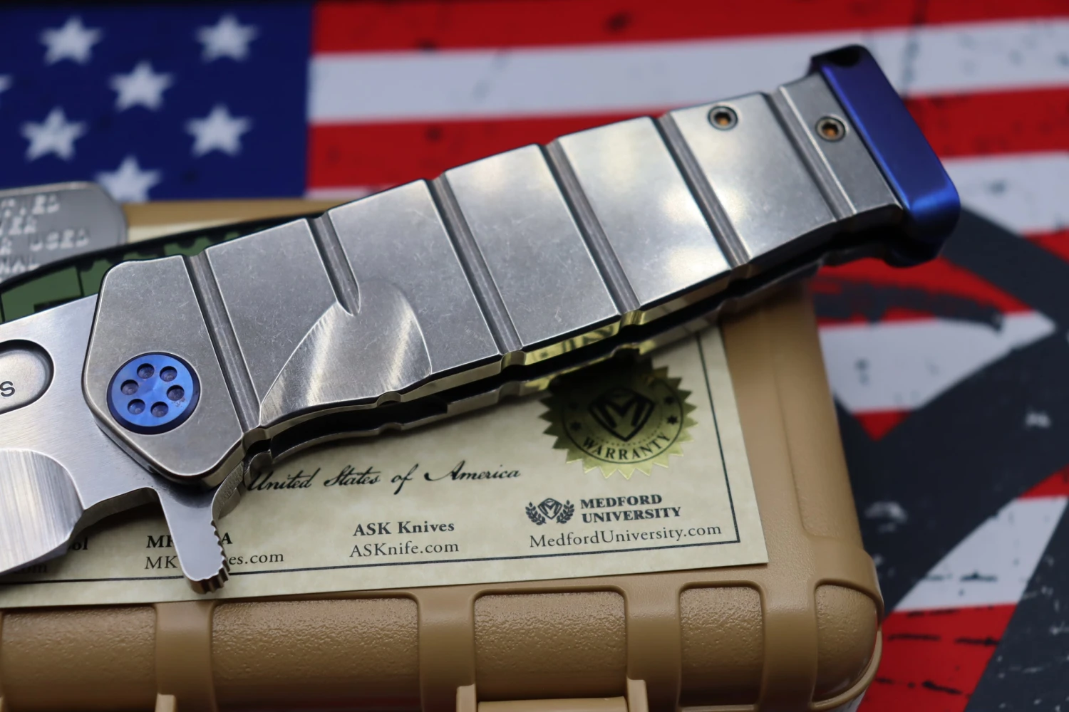 Medford Knife Fighter Flipper USMC Tumbled & Blue With Cpm-S35 3 Medford Knife Fighter Flipper USMC Tumbled & Blue With Cpm-S35 - Image 3