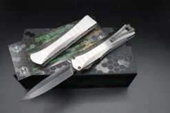 Heretic Knives Manticore X Hand Ground Vegas Forge Damascus DLC D/E & Two Tone DLC Hefted Stainless Steel Handle With Flamed Clip & CF Button