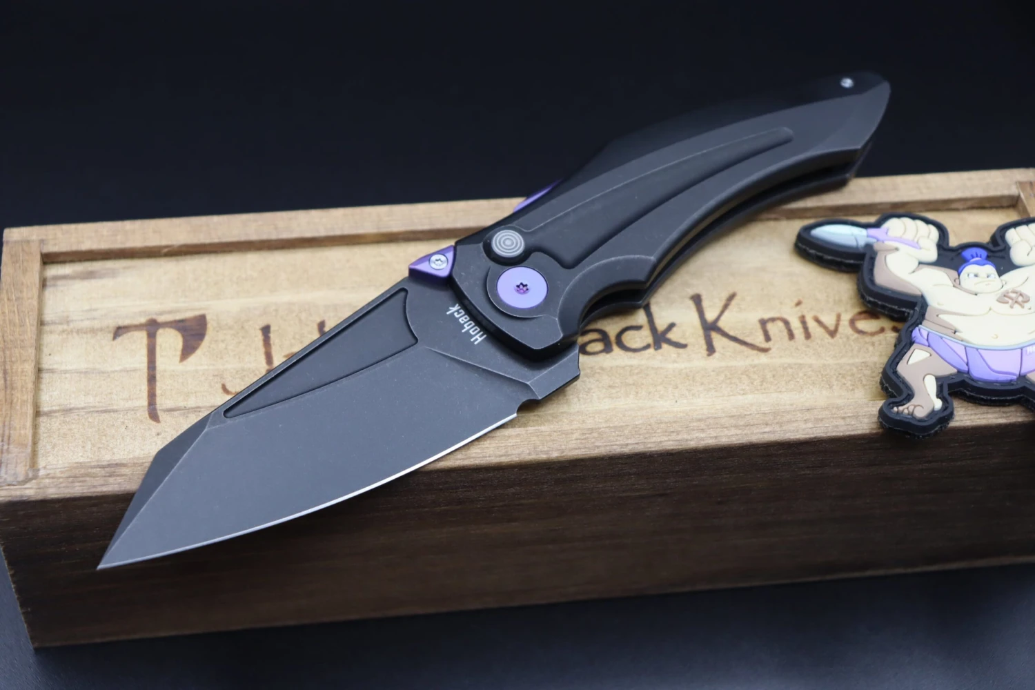 Jake Hoback Knives Sumo DLC Black Handle & Blade With Purple Anodized Accents 2 Jake Hoback Knives Sumo DLC Black Handle & Blade With Purple Anodized Accents - Image 2