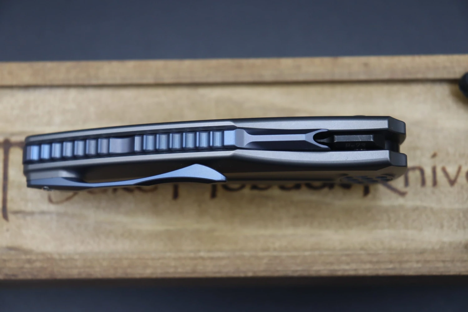 Jake Hoback Knives Sumo Light Gray Sandblast Handle & DLC Black Blade With Blue Anodized Accents 5 Jake Hoback Knives Sumo Light Gray Sandblast Handle & DLC Black Blade With Blue Anodized Accents - Image 5