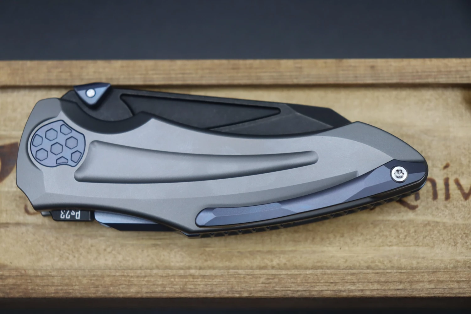 Jake Hoback Knives Sumo Light Gray Sandblast Handle & DLC Black Blade With Blue Anodized Accents 7 Jake Hoback Knives Sumo Light Gray Sandblast Handle & DLC Black Blade With Blue Anodized Accents - Image 7