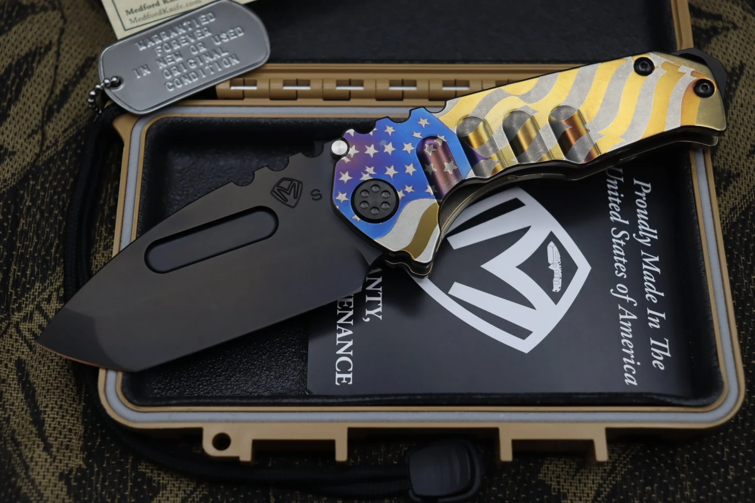 Medford Praetorian Genesis T S35 Tanto PVD & American Flag Engraving 1 Medford Praetorian Genesis T S35 Tanto PVD & American Flag Engraving