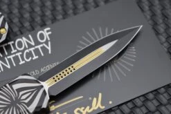Microtech Hera D/E Two-Toned Black W/ Gold Accents 'SOURCE' Artwork 702-1TSOS -Nc Blade IMG 7585