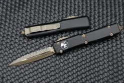 Microtech Ultratech Black W/ Full Serrated Double Edge Bronze Apocalyptic 122-15AP