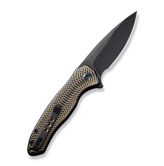 We Knife Kitefin Golden Polished Ripple Pattern Black Titanium Handles & Black Stonewash 20CV WE19002M-1 2 We Knife Kitefin Golden Polished Ripple Pattern Black Titanium Handles & Black Stonewash 20CV WE19002M-1 - Image 2