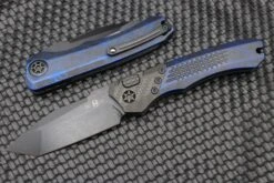 Heretic Knives Wraith Auto Battleworn Black Tanto W/ Carbon Fiber Bolster & Breakthrough Blue Handle DLC H100-8A-BRKBLU