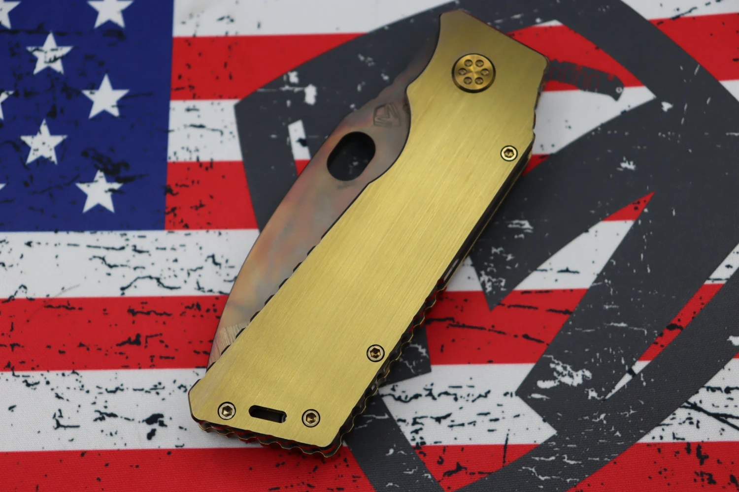 Medford TFF-1 Fat Daddy Faced Bronze Handles W/ Bronze Hardware, Flamed Clip & Vulcan S35VN 7 Medford TFF-1 Fat Daddy Faced Bronze Handles W/ Bronze Hardware, Flamed Clip & Vulcan S35VN - Image 7