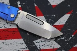 Medford Midi Marauder S35 Tumbled Tanto & Blue Handles W/ Brushed Silver Grooves/Scallops/Perimeters -Nc Blade image 3b682e4e 3110 44e5 98b1 b393b7686cae