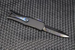 Marfione Hera D/E Spike Grind Hot Blued Vegas Forge Reptilian Pattern Damascus & Black Anodized Handle W/ Zircuti Button & Pocket Clip & DLC Two Tone Hardware -Nc Blade image 3fb0bbad 86be 4463 bca0 b96317b7eed0