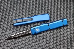 Microtech UTX-70 Double Edge Black Full Serrated & Blue 147-3BL