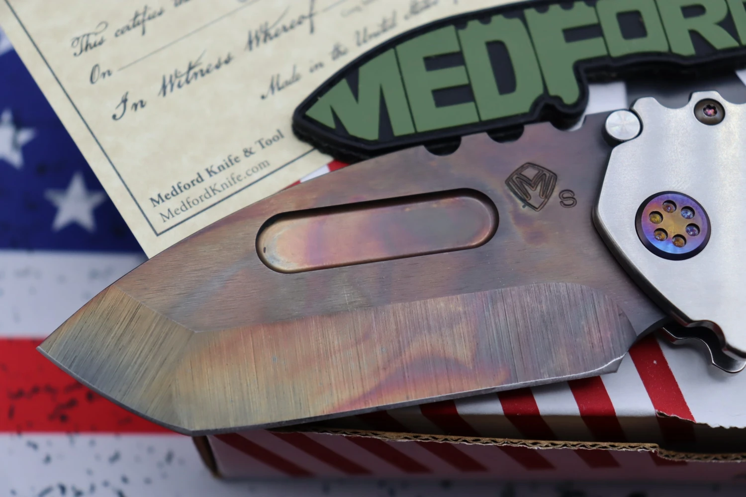 Medford Knife Praetorian T Tumbled & Flamed Hardware With S35 Vulcan Tanto 103-172 5 Medford Knife Praetorian T Tumbled & Flamed Hardware With S35 Vulcan Tanto 103-172 - Image 5