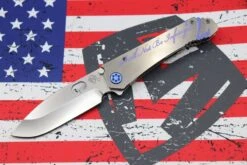 Medford Knife 187 DP Drop Point D2 Tumbled & Tumbled "2nd Amendment" Laser Handles W/ Blue Hardware/Clip