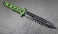 Heretic Knives Nephilim Black/Green G-10 & Double Edge Battleworn Black Full Serrated H003-8C-BLKGRN