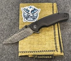 Civivi Pintail Flipper Twill Carbon Fiber Overlay On Black G10 Handle (2.98" Black Hand Rubbed Damascus) C2020DS-1