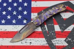 Medford Midi Marauder Vulcan S35 Drop Point & Violet W/ Bronze Stained Glass Sculpted Handles W/ Bronze Hardware/Clip