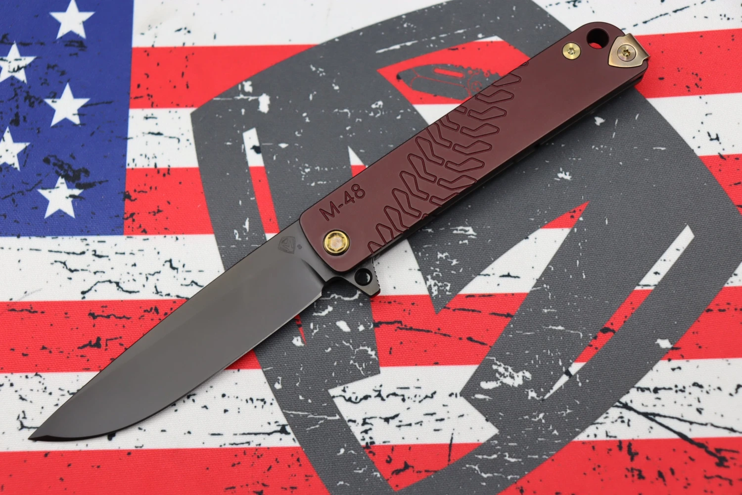 Medford M-48 Red Aluminum Handle W/ PVD Spring & Bronze Hardware/Clip & PVD S35VN 1 Medford M-48 Red Aluminum Handle W/ PVD Spring & Bronze Hardware/Clip & PVD S35VN