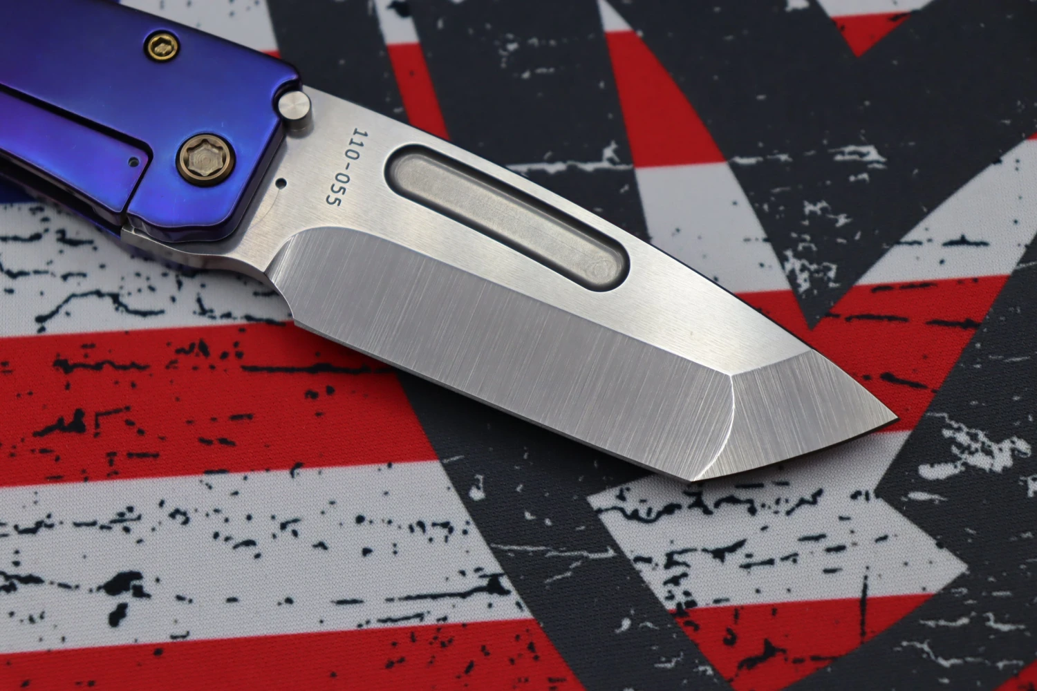 Medford Midi Marauder S35 Tumbled Tanto & Dark Blue Bronze Filigree Handles W/ Bronze Hardware/Clip 6 Medford Midi Marauder S35 Tumbled Tanto & Dark Blue Bronze Filigree Handles W/ Bronze Hardware/Clip - Image 6