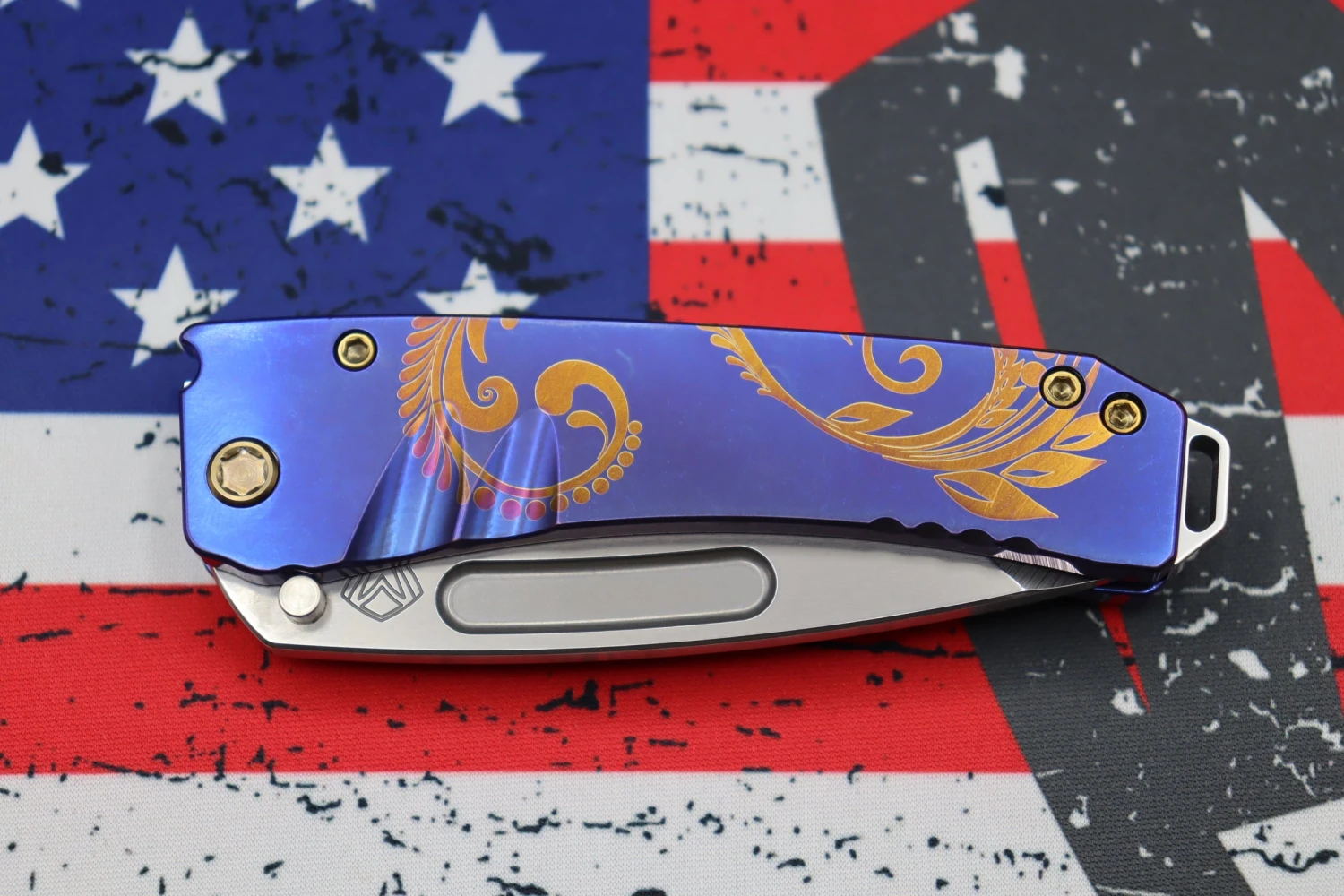 Medford Midi Marauder S35 Tumbled Tanto & Dark Blue Bronze Filigree Handles W/ Bronze Hardware/Clip 9 Medford Midi Marauder S35 Tumbled Tanto & Dark Blue Bronze Filigree Handles W/ Bronze Hardware/Clip - Image 9