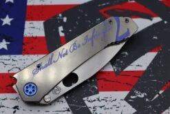 Medford Knife 187 DP Drop Point D2 Tumbled & Tumbled "2nd Amendment" Laser Handles W/ Blue Hardware/Clip -Nc Blade image b9493fb0 002d 416d 89ab 995a894d5855