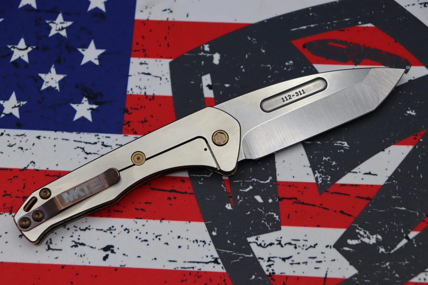 Medford Praetorian Slim S35VN Tumbled Tanto & Bronze W/ Faced/Silver Flats Handles & Bronze Hardware/Clip 2 Medford Praetorian Slim S35VN Tumbled Tanto & Bronze W/ Faced/Silver Flats Handles & Bronze Hardware/Clip - Image 2