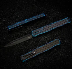 Heretic Knives Cleric II 2 Black Double Edge Magnacut W/ Breakthrough Blue & Black Stainless Bubble Inlays